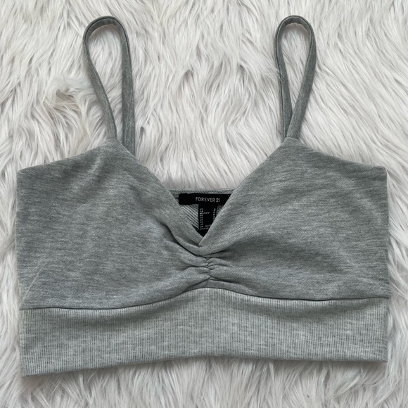 NWT Forever 21 Cropped Bra Ruched Front Grey Spaghetti Strap Comfy Small - Picture 10 of 10